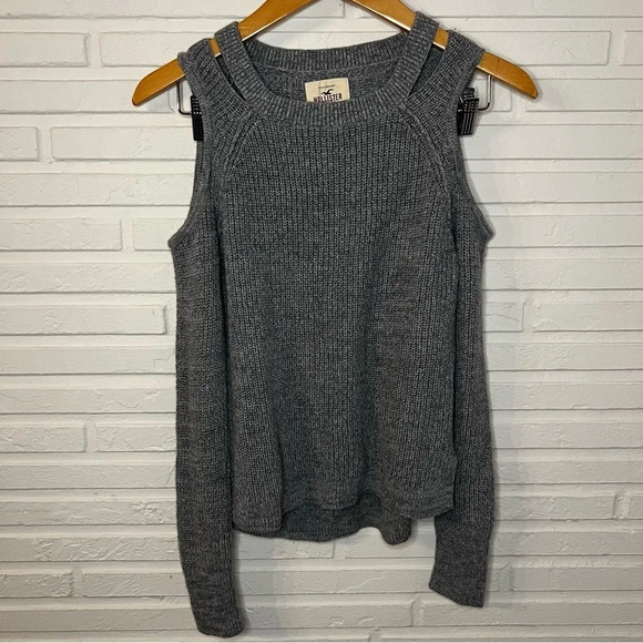 Hollister Gray Cold Shoulder Cotton Sweater, Women’s Size Extra Small - Picture 1 of 7